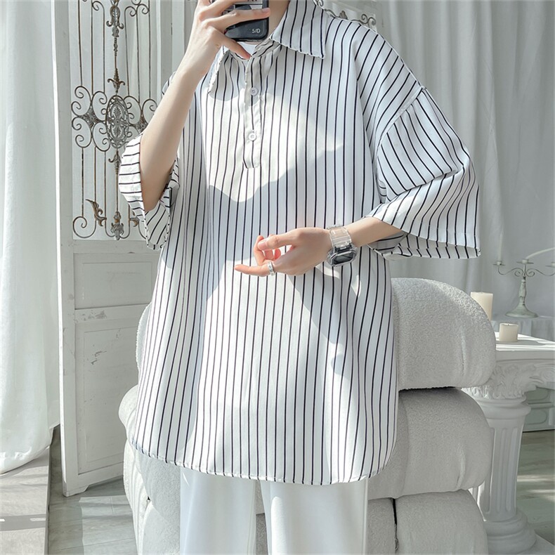 C8036/P35新款夏季条纹冰丝套头衬衫男短袖polo衬衣宽松大码上衣，男装Polo衫，电商A141