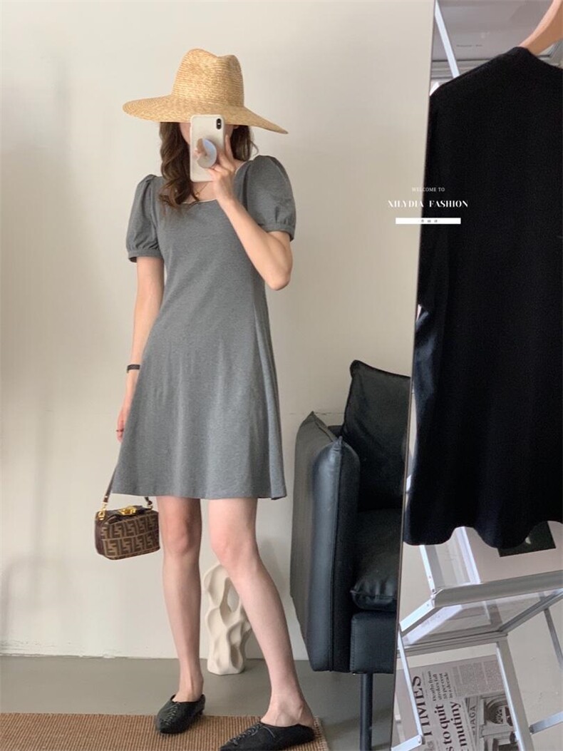 香丽迪2022年夏季新款拼接连衣裙女针织短袖圆领修身高腰,女装连衣裙,香丽迪1