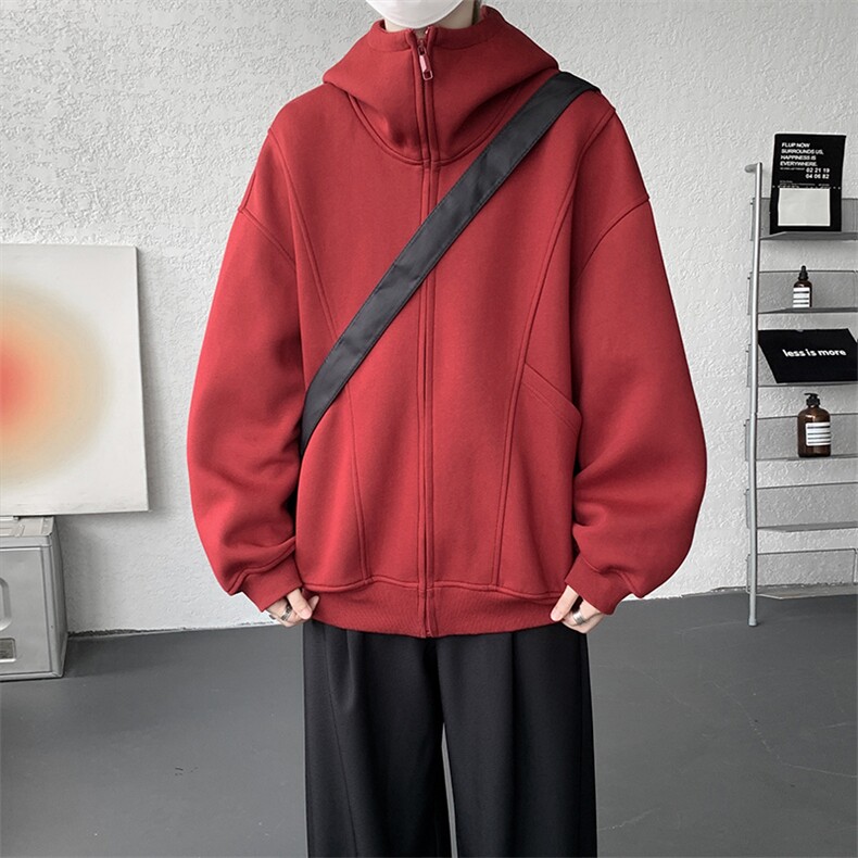 8XL-M休闲复古潮美式重磅连帽宽松安克拉红色卫衣外套WY34P8，女装短外套，电商D206-1