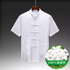 夏款高端唐装短袖薄款绸缎男装休闲男上衣，男装衬衫，钱塘6003B