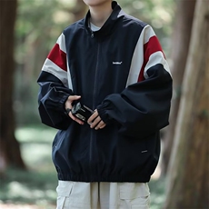 日系拼色冲锋衣外套男山系潮牌美式复古宽松痞帅立领休闲夹克，男装夹克，星座716-2
