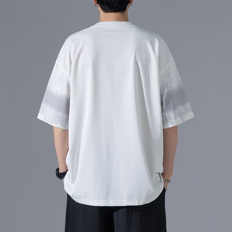 2025夏季新款无影墙大码冰丝印花短袖T恤M-5XHT25547-特P25,男装T恤,电商A022