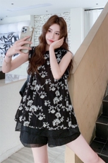 休闲减龄穿搭黑色无袖套装女夏2025超火好看松弛感背心短裤两件套，女装套装/套裙，2B237