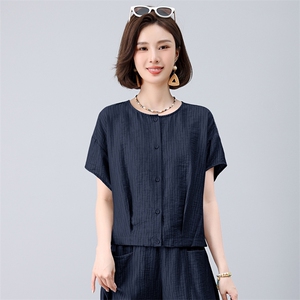 时尚亚麻混纺阔腿裤女夏季2025新款开衫上衣减龄松弛感图片