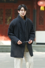 棉衣风唐装中长款大衣男立领大码棉麻保暖外套棉服1219-p198，男装棉衣，电商A016