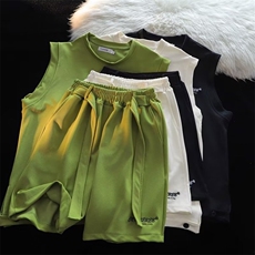 无袖套装男士韩版潮流夏季宽松2024新款ins百搭两件套W5840-P50，男装休闲套装，星座412-2