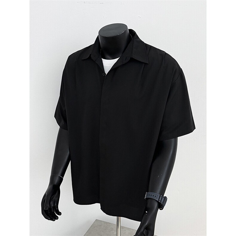 简约高级感衬衫短袖男夏季慵懒风冰丝T恤日系cleanfit大码上衣服,男装衬衫,电商基地A050
