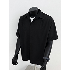 简约高级感衬衫短袖男夏季慵懒风冰丝T恤日系cleanfit大码上衣服，男装衬衫，电商基地A050