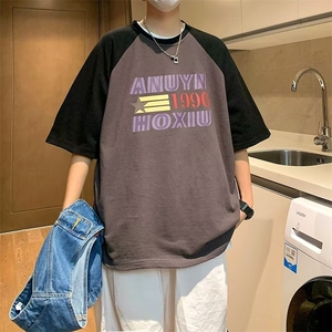 日系拼接风假两件t恤男士短袖潮牌ins夏季青少年男款体恤 T342图片