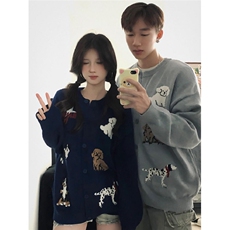 超火韩版宽松毛衣男女小众高级感针织衫外套潮情侣装秋冬2025新款，男装针织衫/毛衣，星座601-1