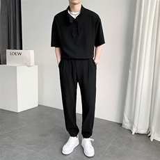 夏轻熟风高级感百叶条宽松薄款冰丝短袖两件套TZ25/P100控149，男装T恤，电商A243