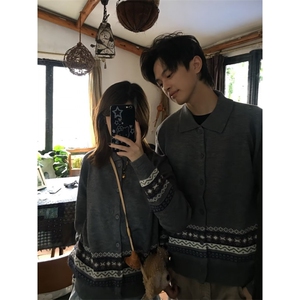 JY134-P58 开衫毛衣美式复古休闲慵懒风针织衫男纯色外套 网图图片