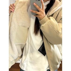 现货高品质美式高街冬季重磅座山雕大毛毛领pu皮棉衣男女加厚外套图片