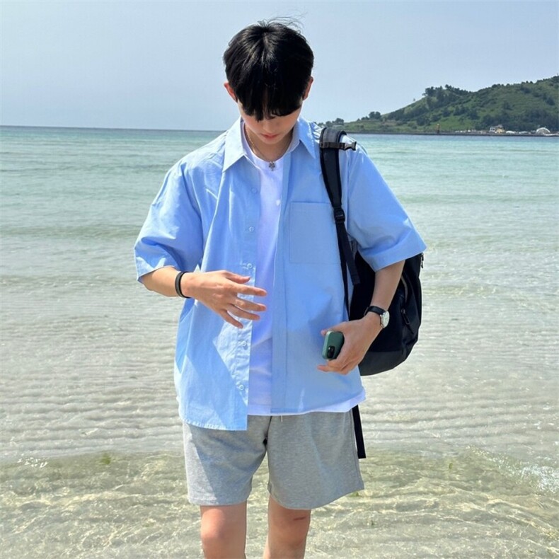 816B-CS027-P50中性风夏季休闲韩版短袖衬衫外套韩男,男装衬衫,星座816B