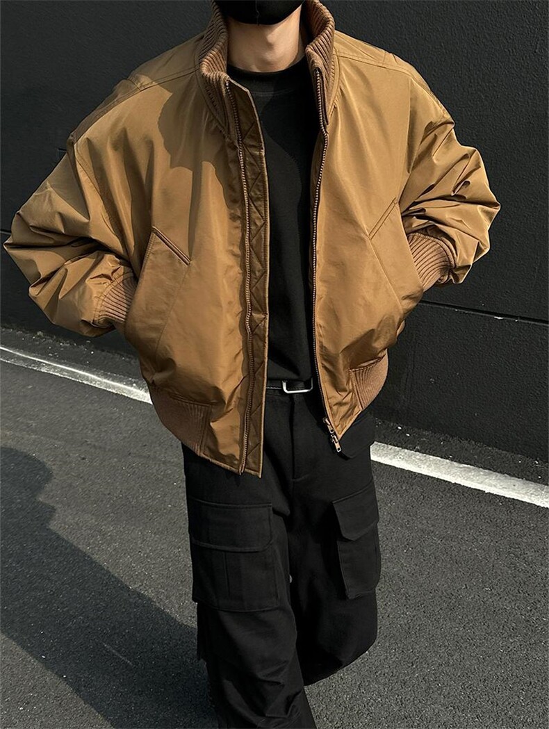 现货26春装美拉德立领飞行夹克纯色复古廓形高街棒球服外套,男装夹克,电商A486-1