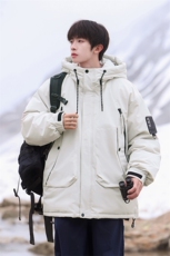 冬季男女登山服白鸭绒连帽纯色工装羽绒服外套A406Y93987P238，男装羽绒服，星座309（原A406）