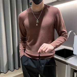 店主风小伙秋冬男纯色圆领套头针织长袖毛衣男士301A-1/M63/P38图片