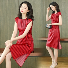 真丝连衣裙潮流舒适夏中新款休闲高端女装纯色显气质带腰带，女装连衣裙，阿舍尔精品