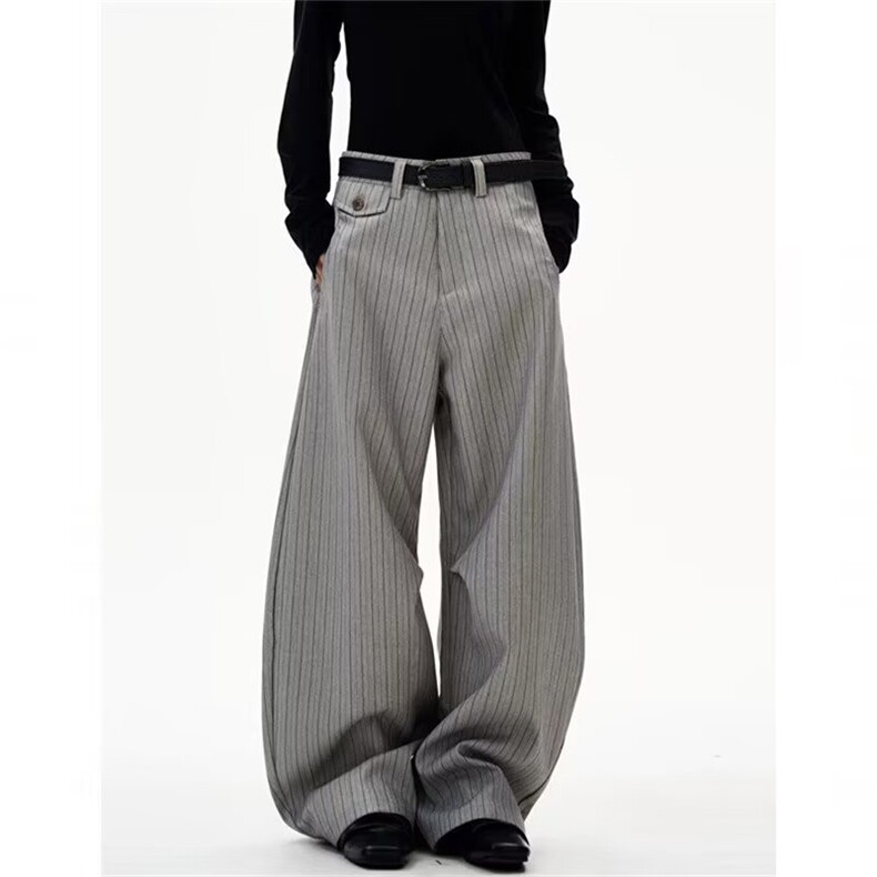 美式老钱风条纹西裤男宽松裤子弯刀休闲西装裤情侣XZ0328-P53，男装西服套装，星座308B-2