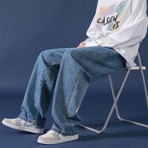 牛仔裤男宽松直筒裤子ins港风阔腿拖地休闲裤A080-9280-P35控48，男装牛仔裤，电商A080