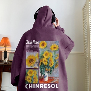 ！麂皮绒连帽卫衣 直播品质重磅400克向日葵印花JL7111-P45图片