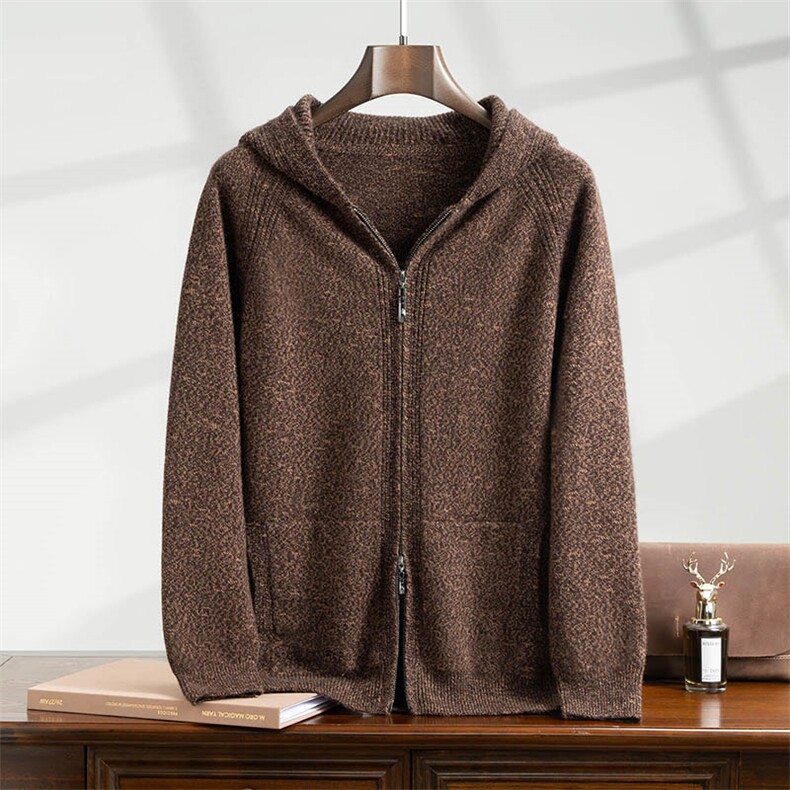 2025年秋季长袖青春流行连帽时尚百搭通勤简约休闲，男装羊绒开衫，曼云男装羊绒