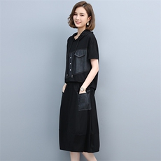 2021夏季新款简约气质减龄时尚连帽松紧腰休闲舒适两件套裙，女装连衣裙，丽影随形