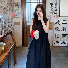 休闲无袖背心黑色连衣裙女夏2025新款韩系穿搭气质绝美高级感长裙，女装连衣裙，2C158
