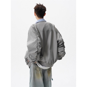 绣花假两件翻领棒球服外套男女春秋宽松潮百搭情侣夹克HH9001 P64图片