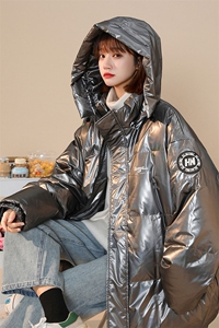 中性风冬季ins炫彩亮面设计感贴标保暖连帽羽绒服YR100 P255控298图片