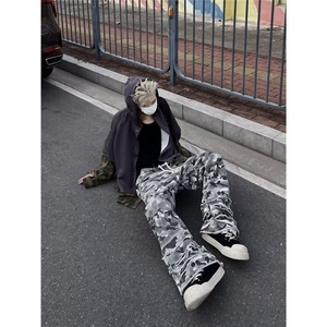 美式潮牌高街迷彩工装休闲裤宽松复古嘻哈风高腰阔腿裤NZX504图片