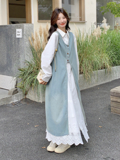 【现货】牛仔罩衫两件套裙P180-K258，女装套装/套裙，浙宝128A