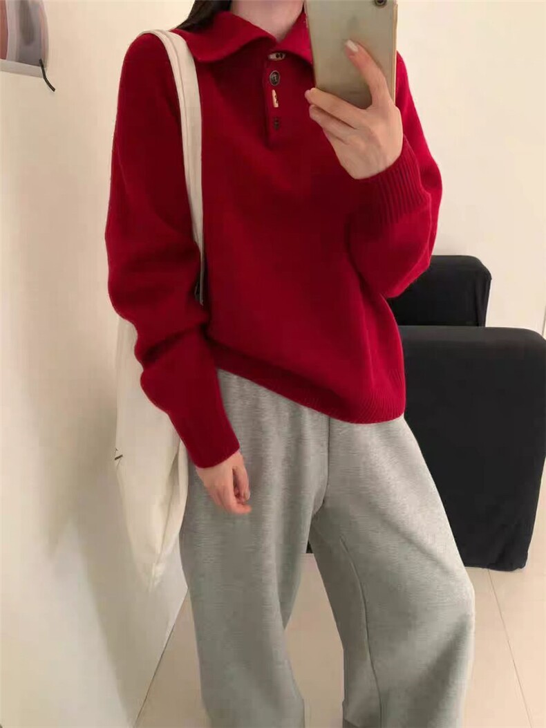 2025年秋季时尚百搭通勤简约休闲翻领套衫，女装针织衫/毛衣，锦瑟羊绒