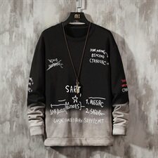 渐变色卫衣男潮宽松长袖圆领套头衫韩版印花上衣服DF17T，男装卫衣，电商A102