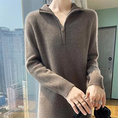 时尚显瘦高领毛衣连衣裙女秋冬新款气质百搭长袖针织打底裙黑色，女装连衣裙，萱芳婷羊绒