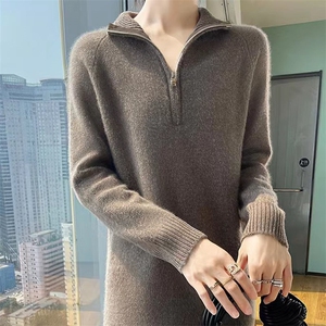 时尚显瘦高领毛衣连衣裙女秋冬新款气质百搭长袖针织打底裙黑色图片