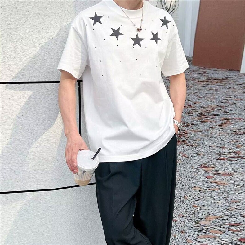 纯色网红小众轻奢男T恤短袖百搭无品牌夏季青少年抗菌落肩袖,男装T恤,星座506A