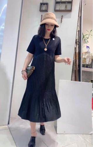 AX303新款韩版圆领休闲拼接修身显瘦百褶连衣裙,女装连衣裙,L·H·X