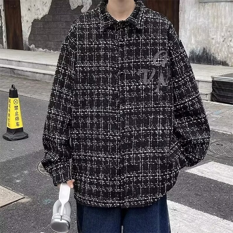 潮小香风外套男秋季新款轻熟高级感工装上衣千鸟格潮牌开衫夹克,男装夹克,星座218-1（原230）