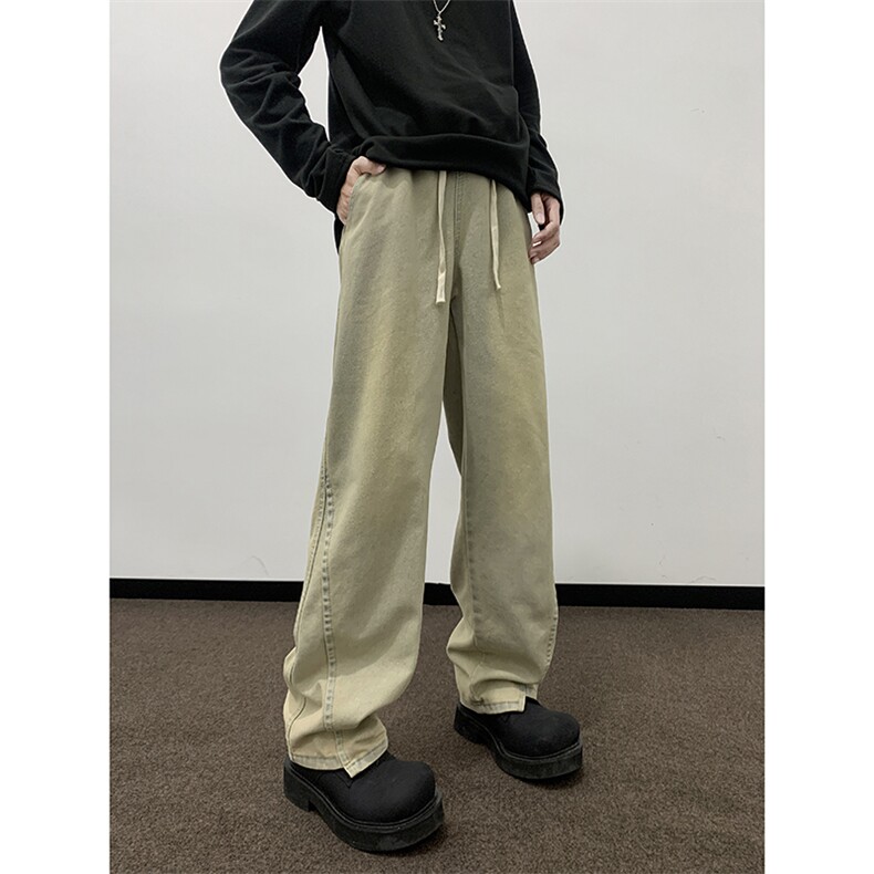新款美式复古牛仔裤男春季高街抽绳宽松直筒裤工装裤子60744-p43,男装牛仔裤,星座1008