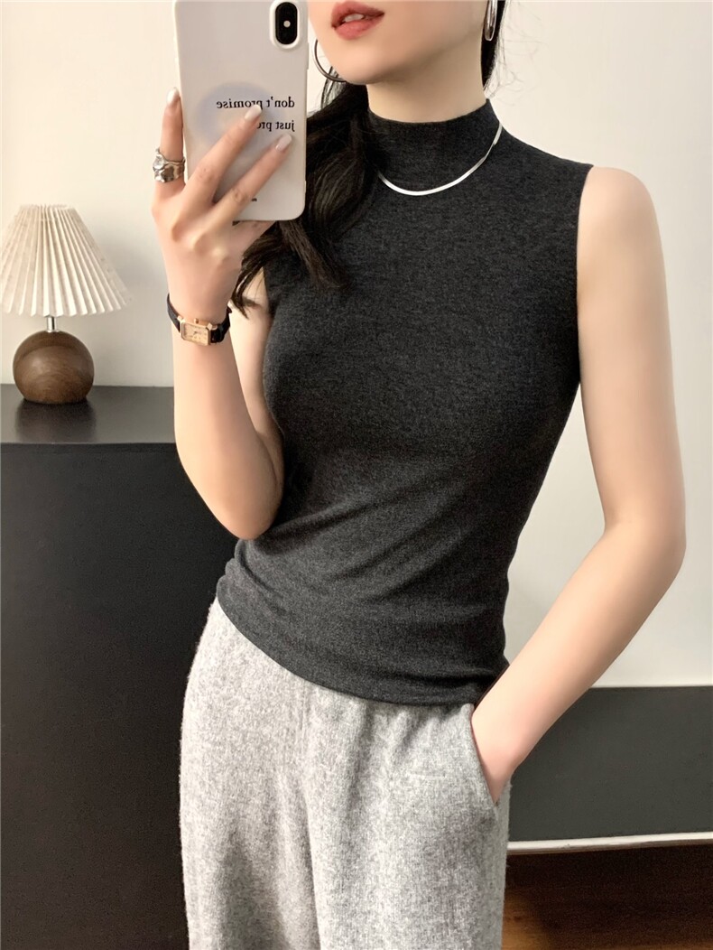 设计感小众半高领背心2025夏季新款修身显瘦气质无袖上衣女,女装背心吊带,缘满羊绒