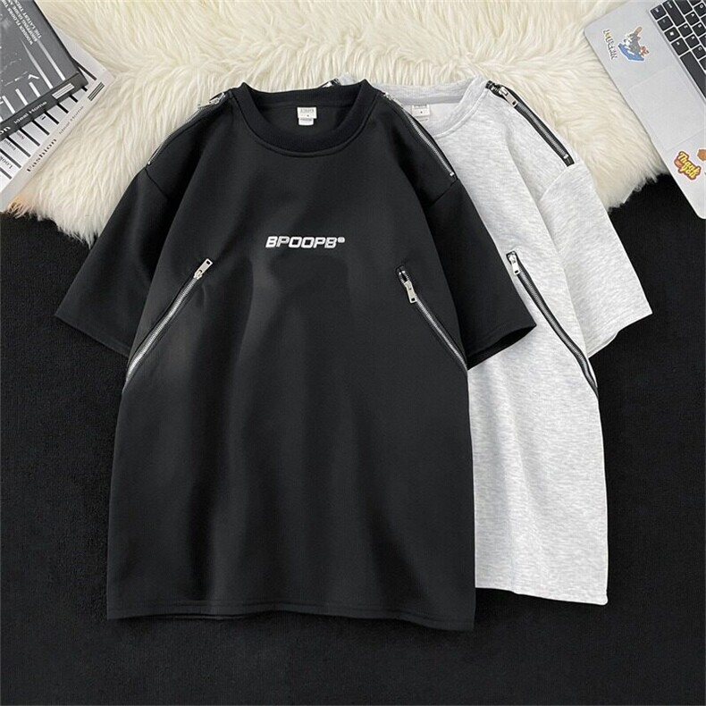 拉链垫肩t恤男夏季潮流设计感衣服高级感美式短袖潮LT0100-p45,男装T恤,星座1008