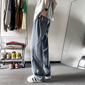 ins嘻哈街头水洗涂鸦直筒刮烂破洞牛仔裤男女宽松夏季T88500-p45图片