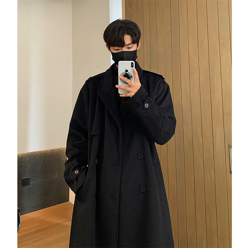 重磅英伦风韩系中长款毛呢大衣男秋冬过膝风衣外套-F9981-P138，男装风衣，电商B289