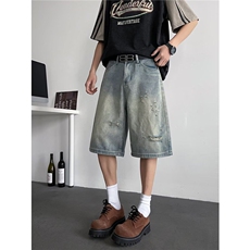 牛仔短裤男女韩版潮流破洞帅气百搭2025夏季ins七分裤RK2577-P41，男装牛仔裤，星座412-3