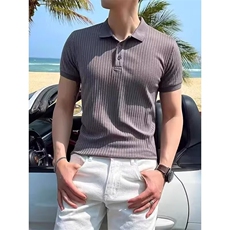 短袖polo衫男新款夏季修身肌肉轻熟商务休闲韩版竖条纹坑条t恤ins，男装T恤，星座506A