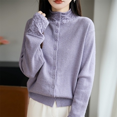 2026年秋季时尚百搭通勤简约休闲亮片镂空开衫，女装针织衫/毛衣，源达羊绒