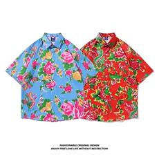 风男士休闲短袖东北大花衬衣团队服男女花衣衬衫C5122-P30，男装衬衫，星座308B-2