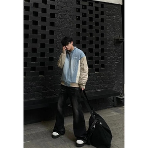 美式ins高街hiphop重工艺水洗暗黑微喇牛仔裤货号K2401P60图片