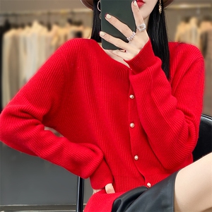 女士秋冬季新款舒适元宝针鱼尾式羊毛开衫图片